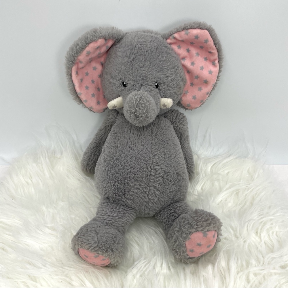 World’s Softest Plush Gray Elephant with Pink Ears Feet & Stars